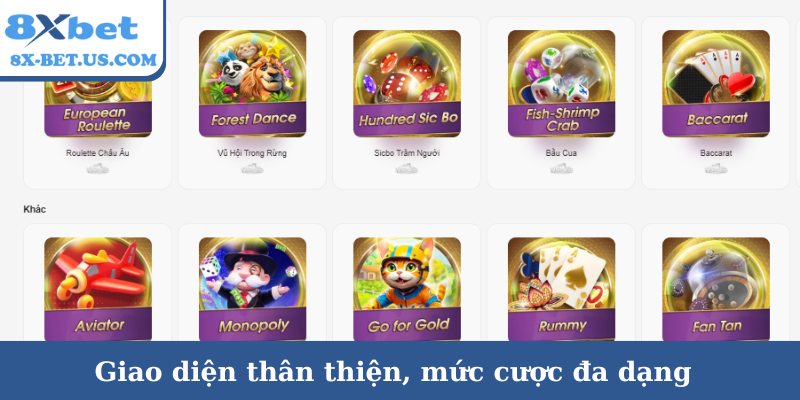 Giao diện thân thiện, mức cược đa dạng