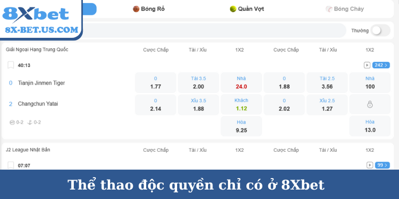 Thể thao độc quyền chỉ có ở 8Xbet