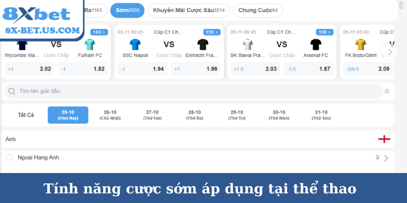 Tính năng cược sớm áp dụng tại sảnh cá cược thể thao