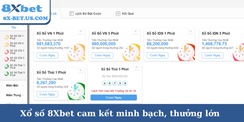 Xổ số 8Xbet cam kết minh bạch, thưởng lớn